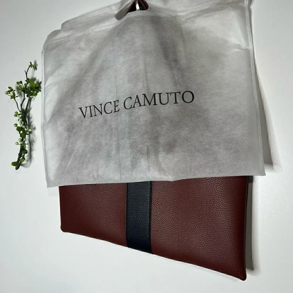 Vince Camuto Brown Black Stripe Vegan Leather Tote Shoulder Bag New! - Picture 3 of 5